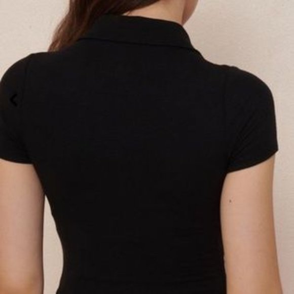 GARAGE ribbed WHITE zipper polo top - Picture 2 of 3